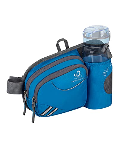 WATERFLY Fanny Pack Waist Bag: Waist Pack for Women Men with Water Bottle Holder Hiking Fanny Pack for Running Walking DogWalking Travel Cycling - color: blue