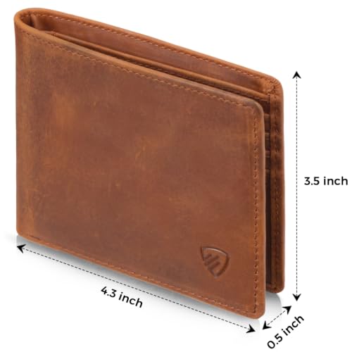 RUNBOX Wallet for Men|Slim Bifold Rfid Blocking Leather Wallet|Front Pocket - color: RED BROWN