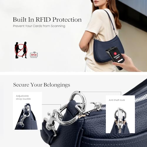 befen Genuine Leather Crossbody Bags for Women, Anti Theft Shoulder Purse - color: Navy Blue