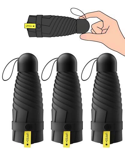 LMUGOOS 3 Pack Mini Travel Folding Umbrella,UPF 50+ UV Compact Portable Sun - color: Black