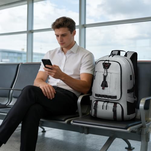 Travel Backpack with Shoe Compartment 45L TSA Carry on Fits 18.4" - color: Expandable Light Grey