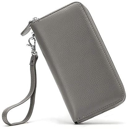 Moflycom Womens Wallet RFID Blocking Genuine Leather Zip Clutch Wristlet - color: Grey