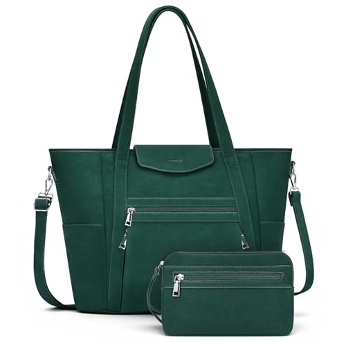 Laptop Bag for Women 15.6 inch Leather Backpack Purse - color: Green