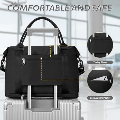 Travel Duffel Weekender Bag Women Tote Carry On Bags With Shoe Compartment - color: A-Black, size: M