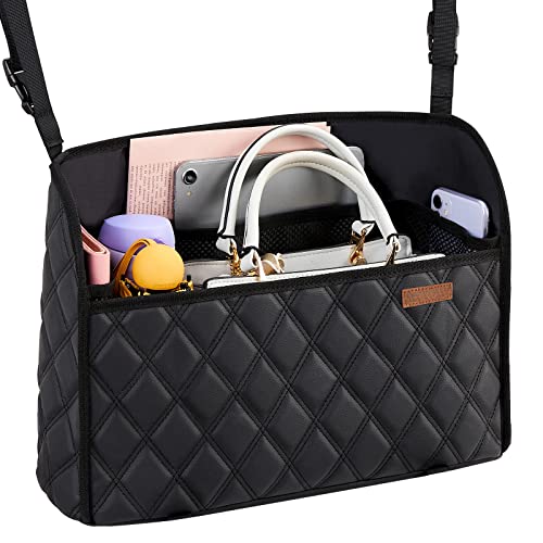 WLLWOO Car Net Pocket Organizer Purse Holder Console Front Seat Storage - color: Leather