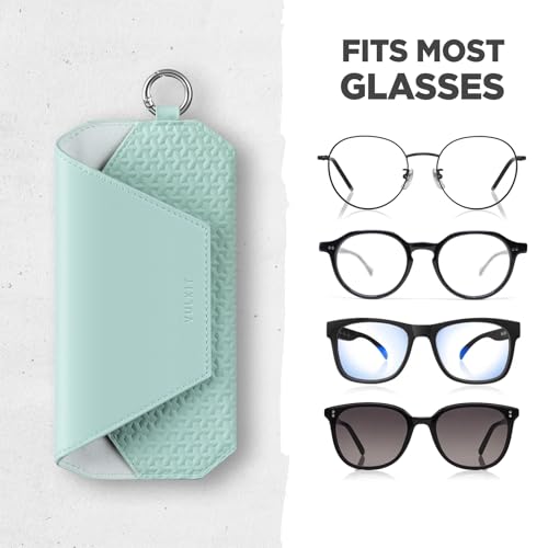 VULKIT Portable Leather Eye Glasses Case for Women & Men, Slim Sunglass Case, Unisex Eyeglass Case - color: Mint Green
