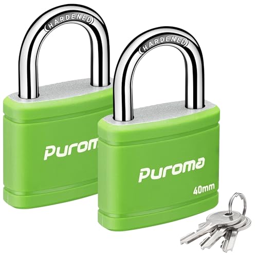 Puroma 2 Keyed Padlock with 3 Keys 7/8" School Locker Lock Gate 40mm Green - color: Green