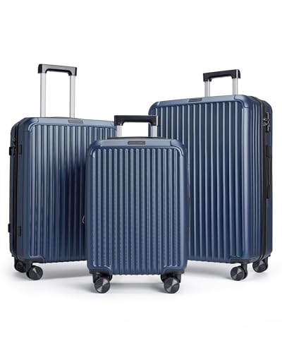 LIGHT FLIGHT 3 Piece Luggage Sets With Spinner Wheels Hardshell TSA Lock | Durable ABS hardshell 3-piece luggage set (20/24/28 inch), smooth 360 spinner wheels, TSA lock & ergonomic telescoping handle - color: Dark Blue, size: 3-Piece Set - 20"/24"/28"
