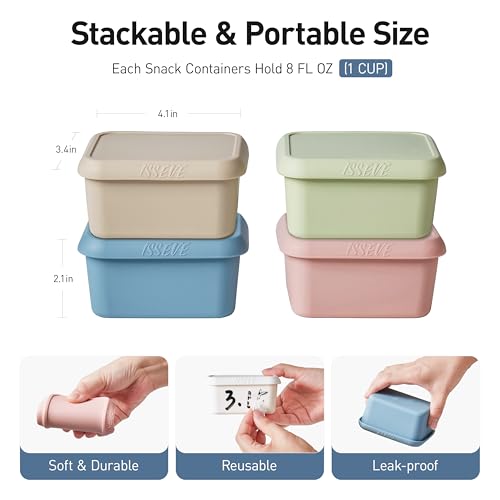 ISSEVE 4Pack 8oz Silicone Snack Containers for Kids with Lids, Reusable - size: 8oz-4pack