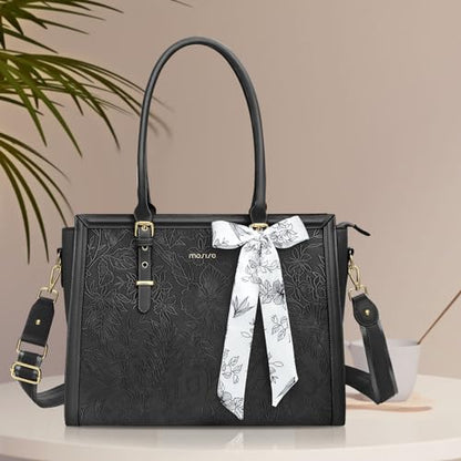 MOSISO Laptop Bag for Women, 17-17.3 inch PU Leather Tote Bag - color: Black, size: 17.3 inch