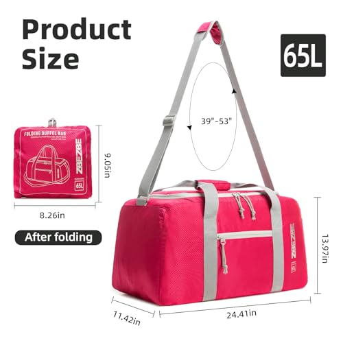 Foldable Travel Duffel Bag 65L, Large Capacity Bag for Trips - color: Fuchsia, size: 65L
