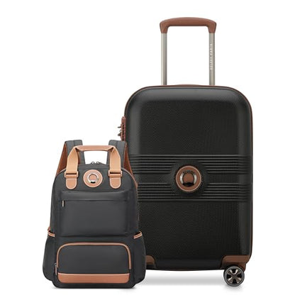 DELSEY PARIS Flanerie SE - 2-Piece Set Luggage & Backpack - 360° Dual Spinner Wheels - TSA Lock - Laptop Backpack 14" - Hardside Carry-On + Polyester Backpack, Black - color: Black, style: Backpack + Carry-on