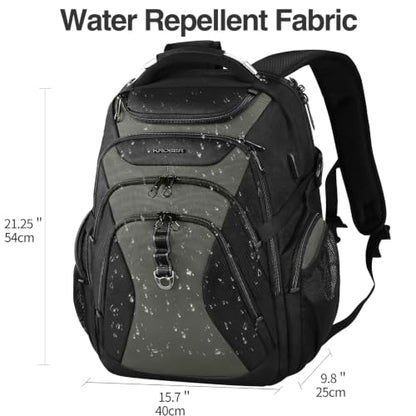 KROSER Laptop Backpack 18.4 Inch Computer Backpack for Men/Women/College - color: Black/Army Green, size: 18.4 inch