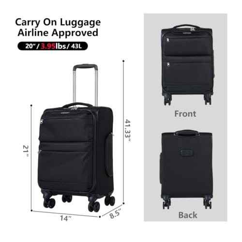 LIGHTGO 20" Carry On Softside Luggage, Ultra Light, TSA Lock Black - color: Black, size: 20in