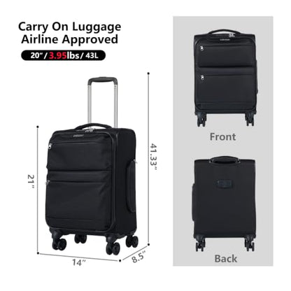 LIGHTGO 20" Carry On Softside Luggage, Ultra Light, TSA Lock Black - color: Black, size: 20in