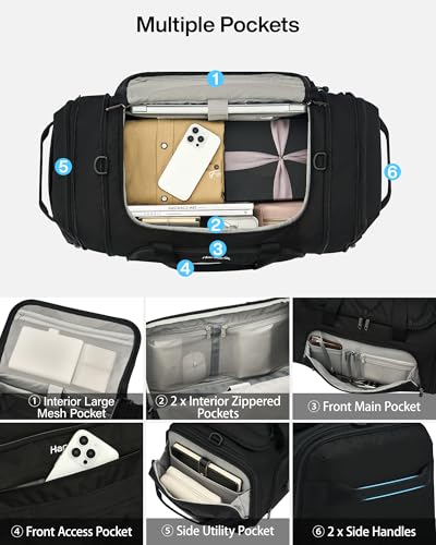 Hanke Duffle Bag for Travel, Dual Expandable 45L-55L Weekender Bags, Black - color: Black