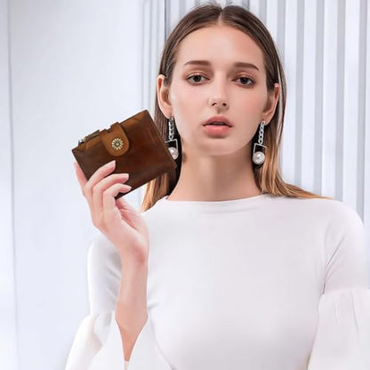 Wallet Women,RFID Blocking Leather Womens Wallet Bifold Compact Card Holder Small Wallet for Women with Removable ID Window zsbrown - color: b3-zsbrown
