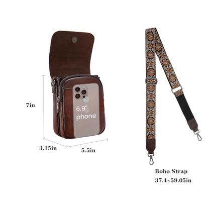 HESHE Small Leather Crossbody Bag for Women RFID Phone Purse with Card Slot - color: Coffee