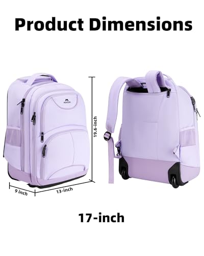 MATEIN Rolling Backpack for Women, 17 Inch Laptop Backpacks with Wheels - color: Purple, size: 17-inch