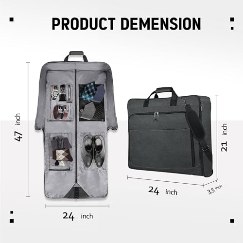 MATEIN Garment Bags for Hanging Clothes, Large Travel Suit Bag with Strap - color: Dark Grey
