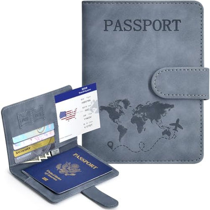 Passport Holder Cover Wallet Case RFID Blocking Card Slot Travel Essentials - color: Navy Grey