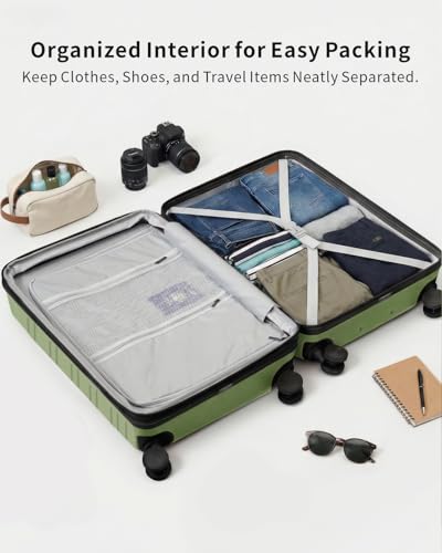3 Piece Expandable Luggage Set with Spinner Wheels Hardshell Suitcase Set - color: Green