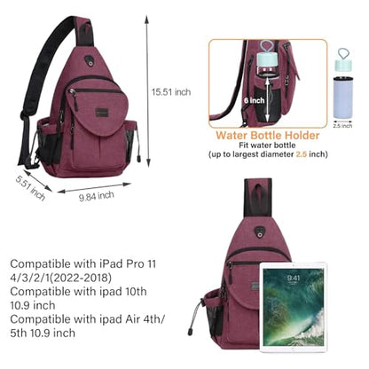 MOSISO Crossbody Sling Bag for Women, Shoulder Backpack, Hiking Daypack Bag - color: Wine Red
