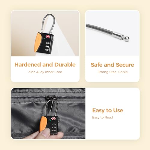 pack all TSA Approved Travel Luggage Locks, Resettable 3-Digit Code - color: Orange, size: 1 Pack