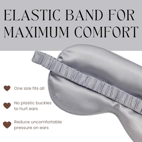 Silver Sleep Eye Mask, Blackout Silk Satin Travel Blindfold Set Women - color: Silvergrey