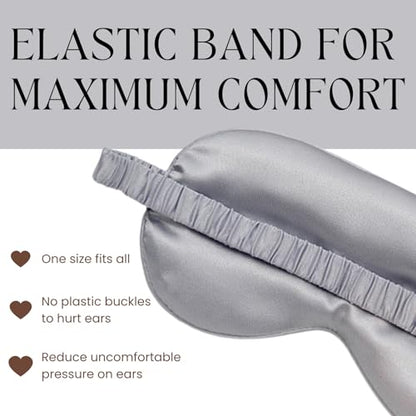 Silver Sleep Eye Mask, Blackout Silk Satin Travel Blindfold Set Women - color: Silvergrey