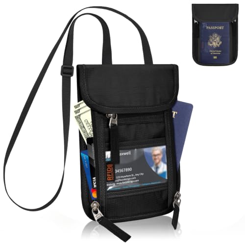 Travel Neck Wallet, RFID Blocking Concealed Passport Holder, Black - color: N-Black