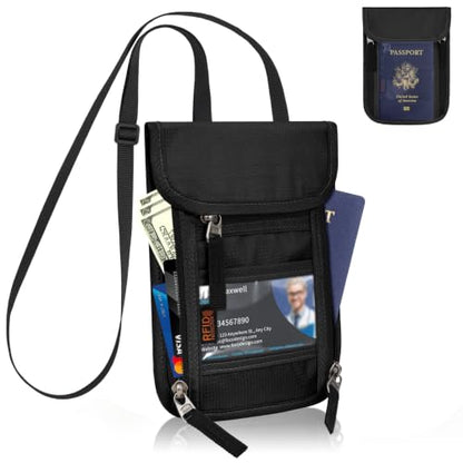 Travel Neck Wallet, RFID Blocking Concealed Passport Holder, Black - color: N-Black