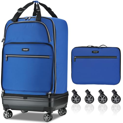 Verage Foldable Rolling Duffel Bag with Wheels, Expandable Travel Luggage - color: blue, size: Checked-In Pro (24-Inch Expands into 28-Inch)