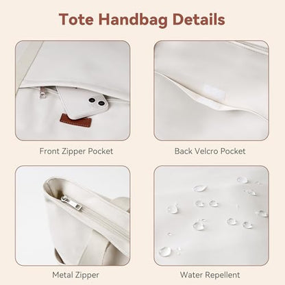 Tote Bag for Women, 18L Large Capacity Hobo Handbags with Zipper - color: White, size: Medium