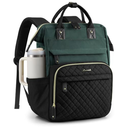 LOVEVOOK Laptop Backpack Women Quilted Teacher Nurse Work Backpack Purse - color: Green Black, size: 15.6 inch-Cup