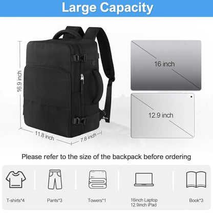 Sinaliy Travel Backpack for Men Women, Airline Approved Personal Item Bag - color: Black, size: Large