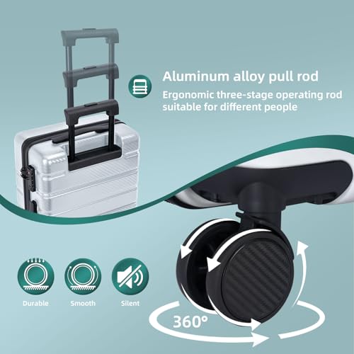 Luggage Sets 3 Piece, 100% PC Hardside Luggage with Spinner Wheel TSA LOCK Lightweight Quiet Suitable for Men and Women, Family Y01 Silver 20/24/28(Diagonal stripes) - color: Silver, size: 20"/24"/28"-Non-Expandable