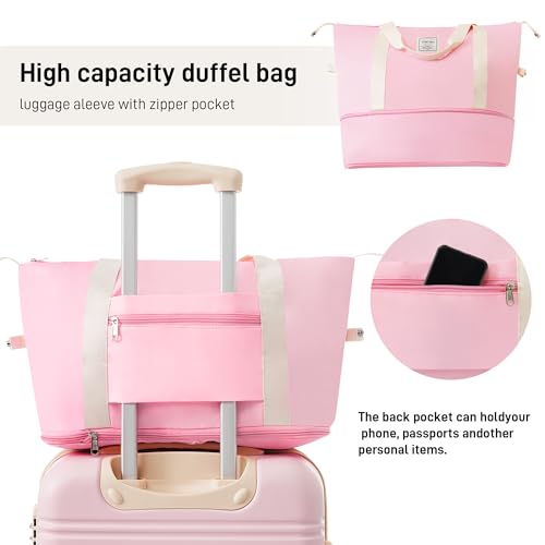 Merax Luggage Set 2 Piece 20 28 IN Hardside Suitcase with Bag,Light Pink - color: Light Pink(20+28+bag)
