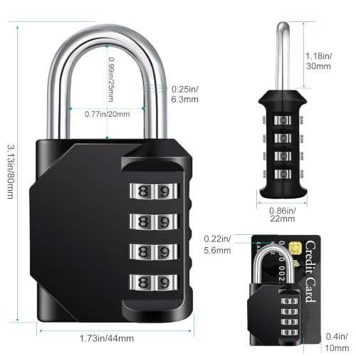ZHEGE Combination Lock 2 Pack, 4 Digit Outdoor Combo Lock (Black & Sliver) - color: 2P, Black&Sliver, size: 2P