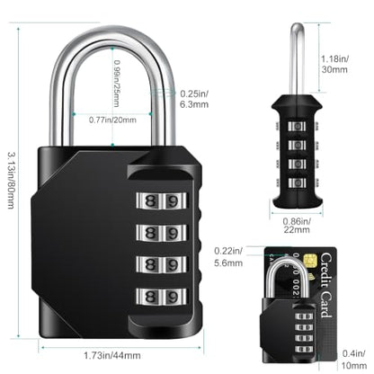 ZHEGE Combination Lock 2 Pack, 4 Digit Outdoor Combo Lock (Black & Sliver) - color: 2P, Black&Sliver, size: 2P
