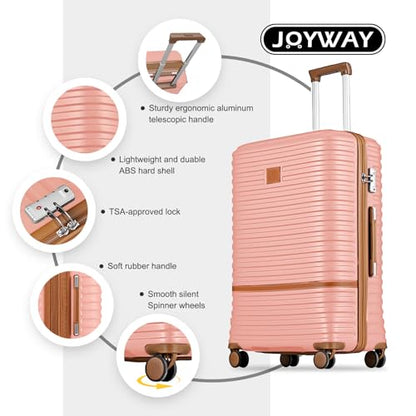 Joyway 28 Inch Large Luggage Hardside Suitcase with Spinner Wheel, Lightweight 3 Piece Suitcase Set with TSA Lock(Pink) - color: Pink brown, size: 3 Piece Set (28 Inch)