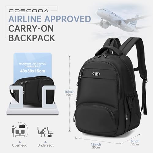 40x30x15cm Personal Item Travel Bag 16x12x6inch Carry On Backpack - color: Black