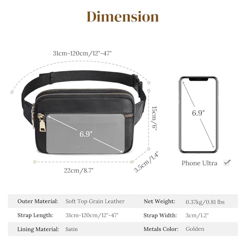 S-ZONE Fanny Packs for Women Genuine Leather RFID Blocking Crossbody Sling - color: 2-Black