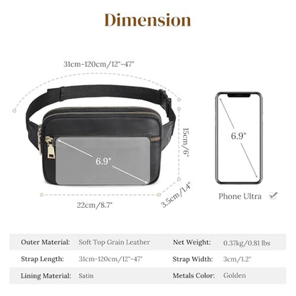 S-ZONE Fanny Packs for Women Genuine Leather RFID Blocking Crossbody Sling - color: 2-Black