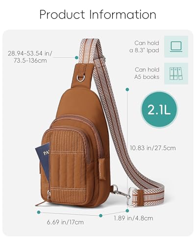 HomemeDiary Sling Bag Quilted Crossbody Bags for Women Cross Body Purse Puffer RFID Fanny Pack for Travel, Hiking, Daily - color: Dark Brown With Guitar Strap