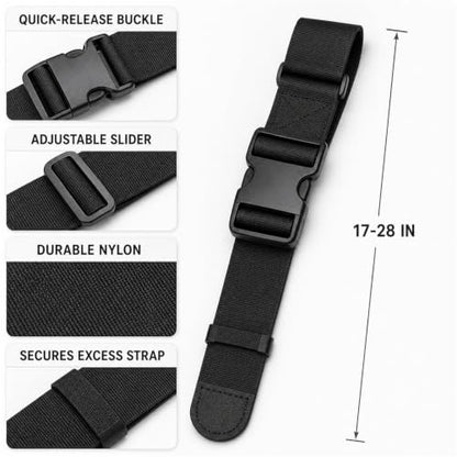Luggage Connector Straps for Connecting Multiple Bags, Adjustable Buckle Belt, Black, 2 Pack