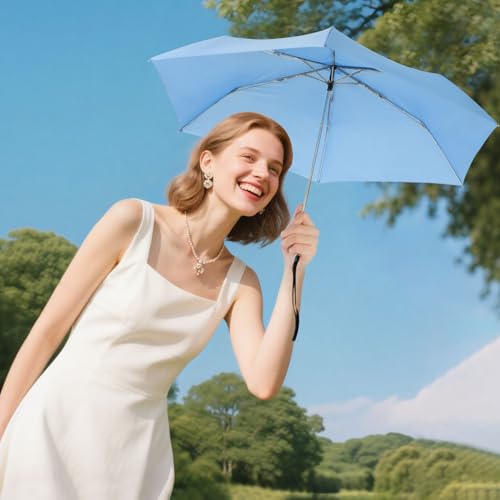 Travel Umbrella Compact Small Folding Windproof Lightweight for Women - color: 05.Light Blue
