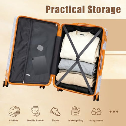 Merax 3 Piece Luggage Set 20/24/28 Inch, PC Carry On Checked Suitcase Sets - color: Orange-PC, style: 20/24/28