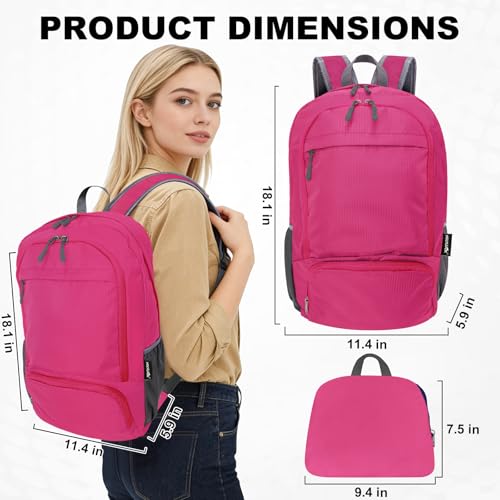 HOLYLUCK 20L lightweight packable Hiking Daypack Foldable Backpack for Men Women Small Travel Outdoor Foldable Shoulder Bag - color: Pink