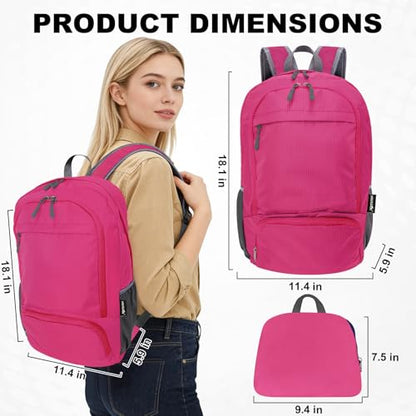 HOLYLUCK 20L lightweight packable Hiking Daypack Foldable Backpack for Men Women Small Travel Outdoor Foldable Shoulder Bag - color: Pink